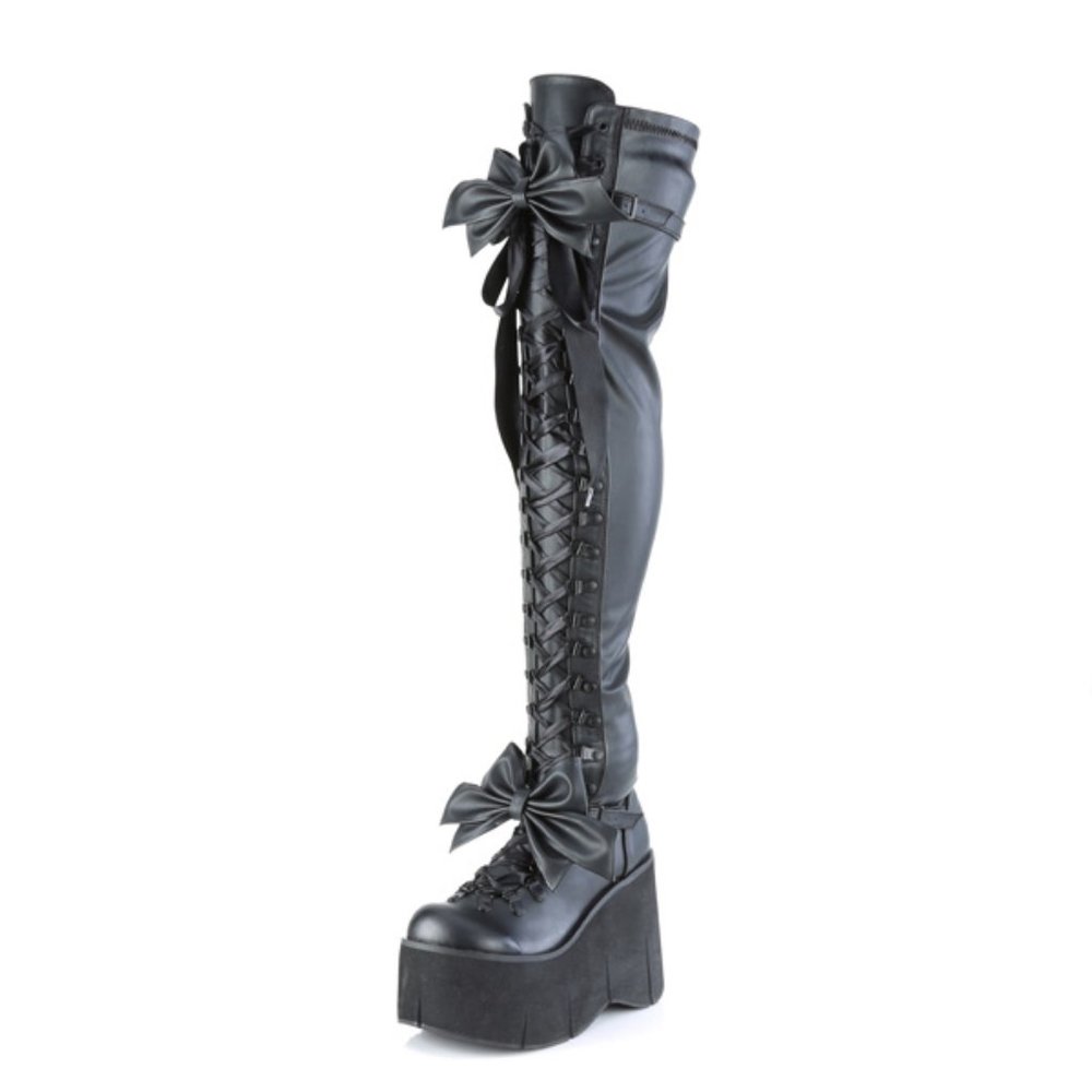 Stretch Black Matte Platform Thigh Boots Goth Punk Rock Rave Kera 303 - Picture 8 of 12